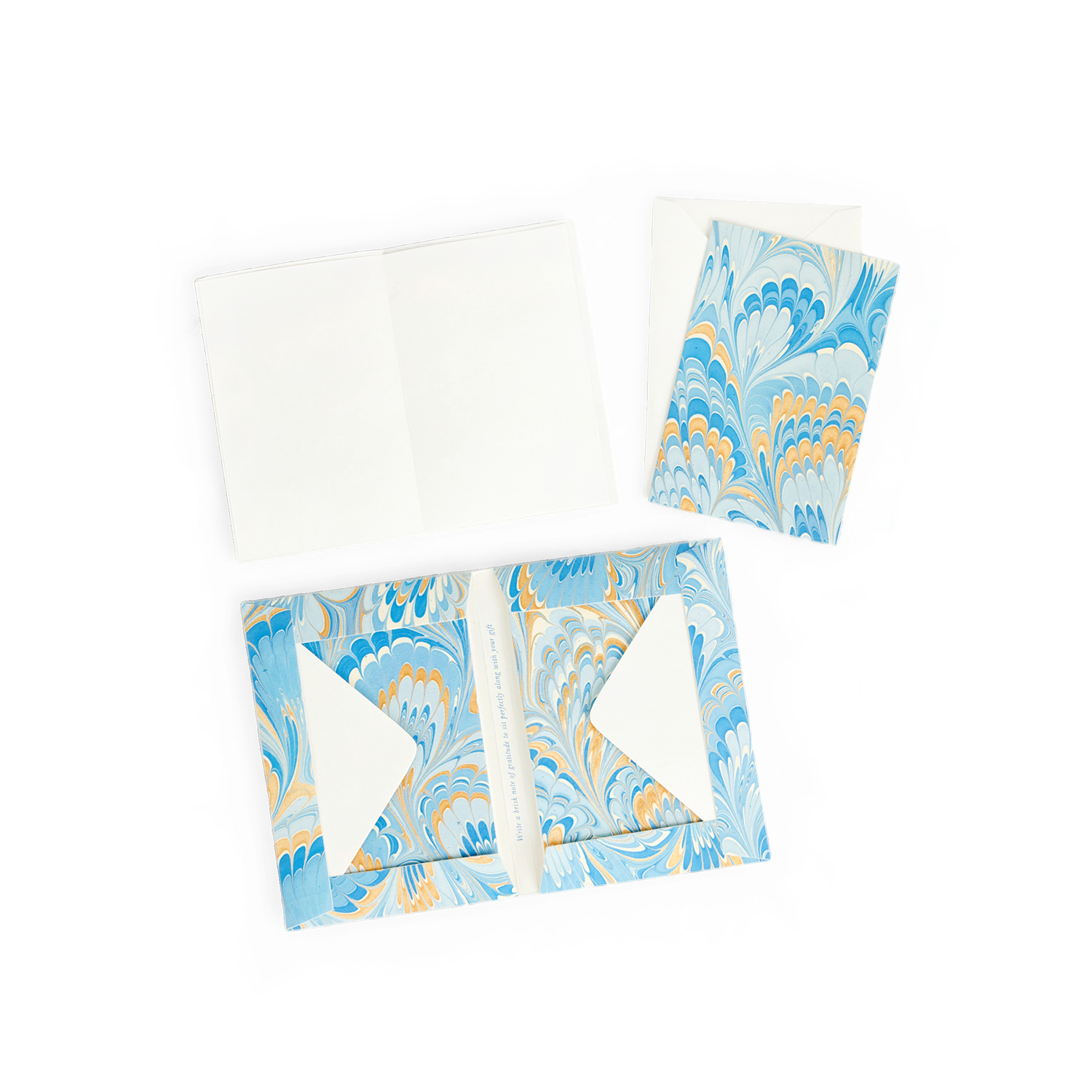 Azure Plume – Hand Marbled Greeting Card Set  (6” x 4” | 100% Recycled Cotton Paper)