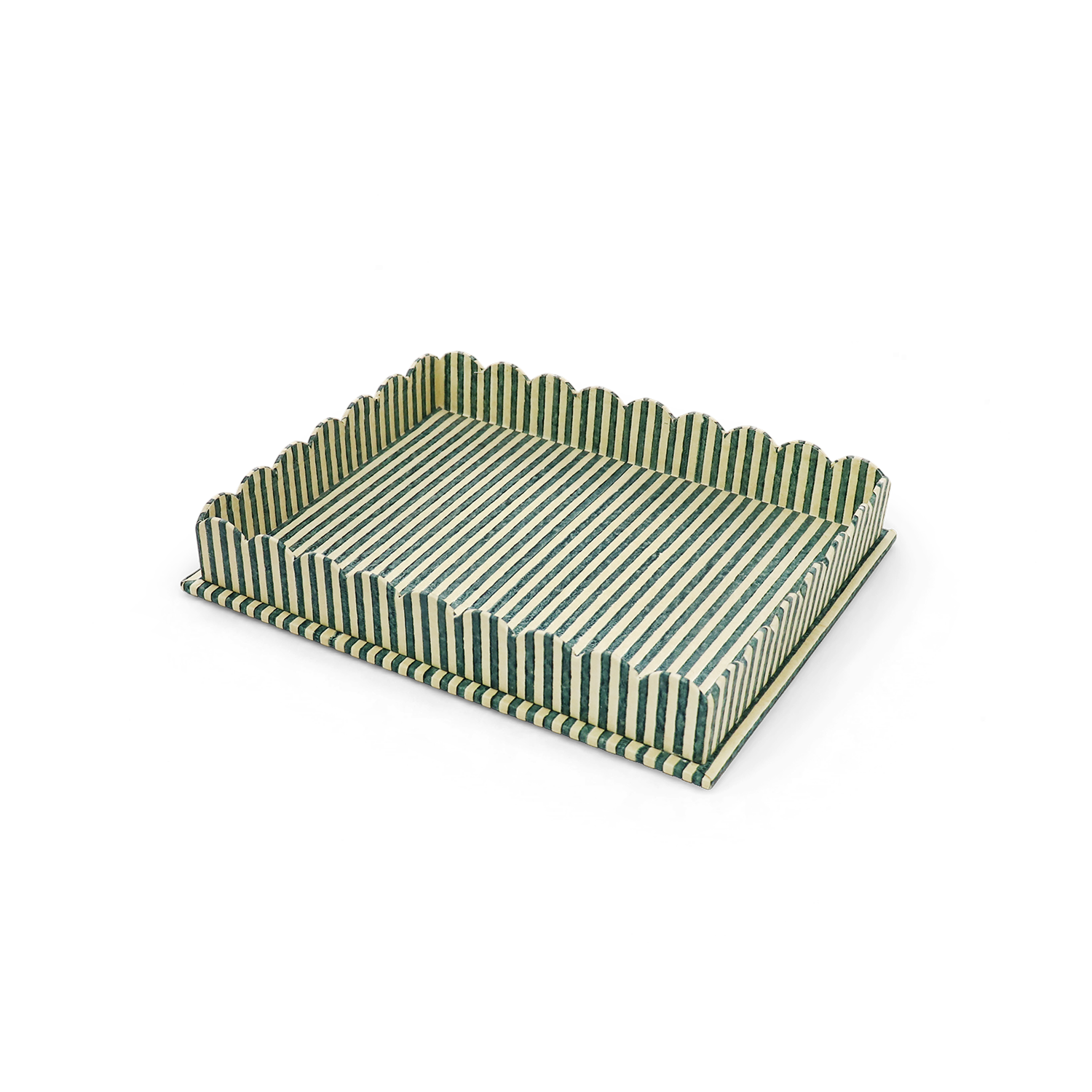Forest Stripe – Hand Block Printed Scalloped Tray (Set of 2) 12" x 9.5" x 1.5"
