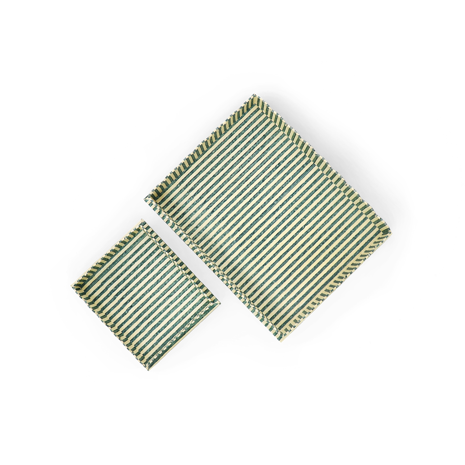 Forest Stripe – Hand Block Printed Scalloped Tray (Set of 2) 12" x 9.5" x 1.5"