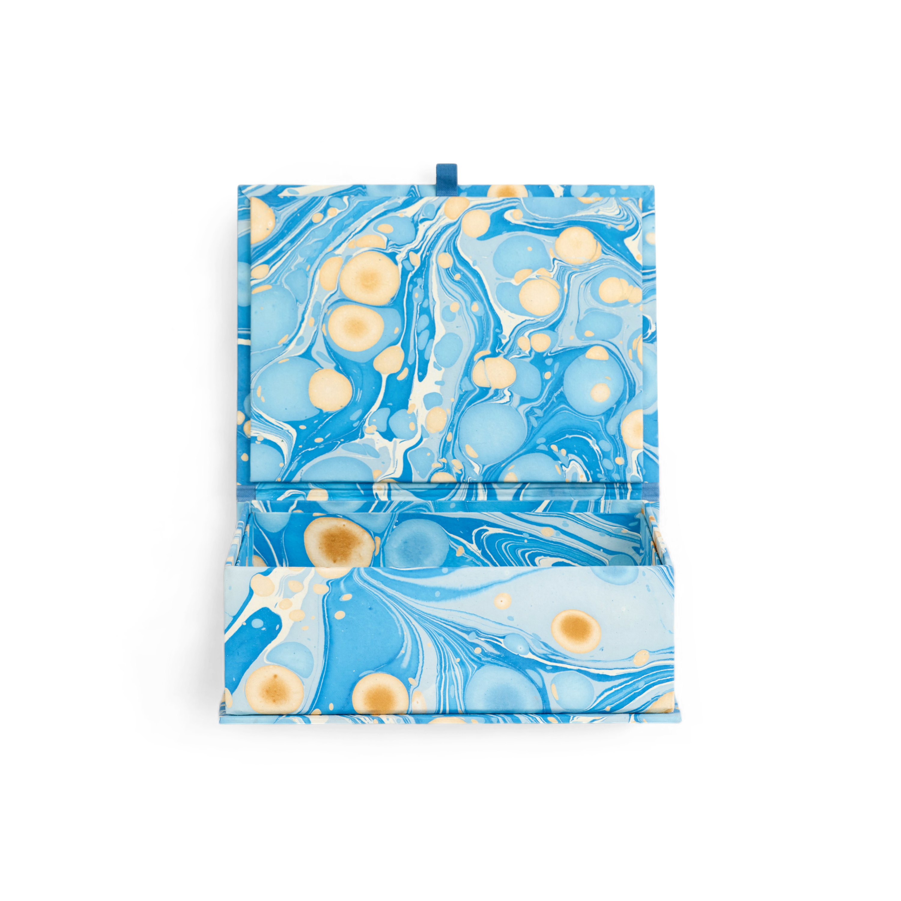 Azure Stone – Hand Marbled Keepsake Box  (9.5" x 7" x 3.5") | 100% Recycled Cotton Paper)