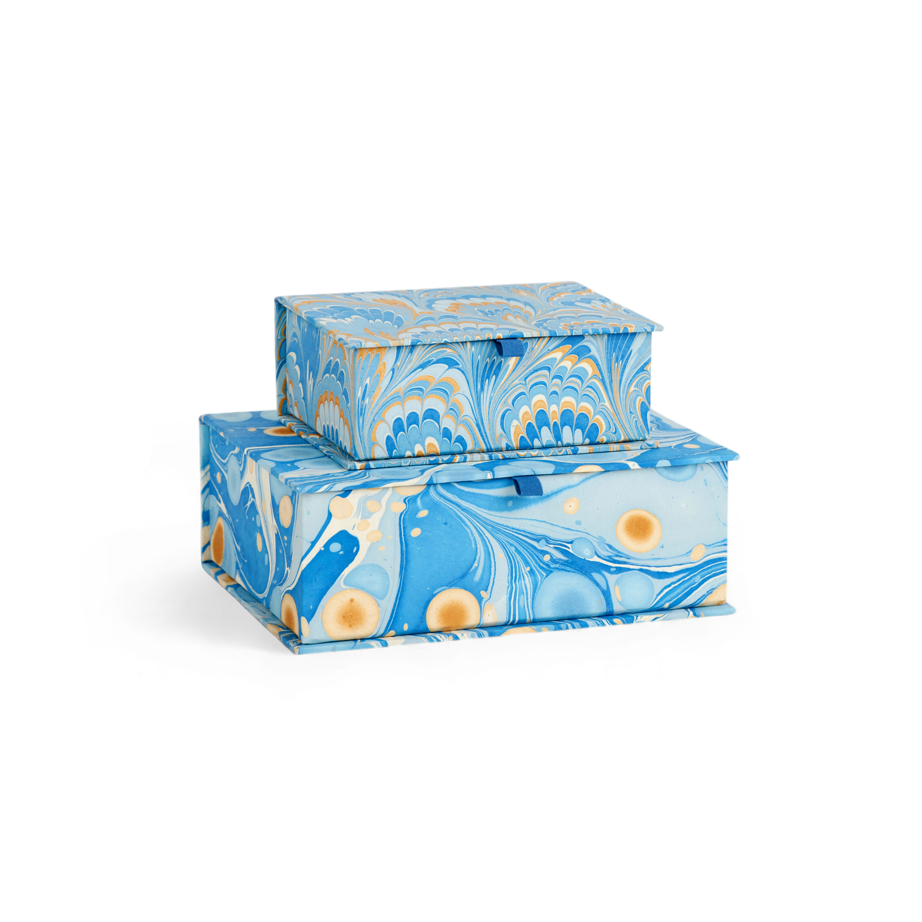 Azure Stone – Hand Marbled Keepsake Box   (6.75" x 5" x 2.75" | 100% Recycled Cotton Paper) )