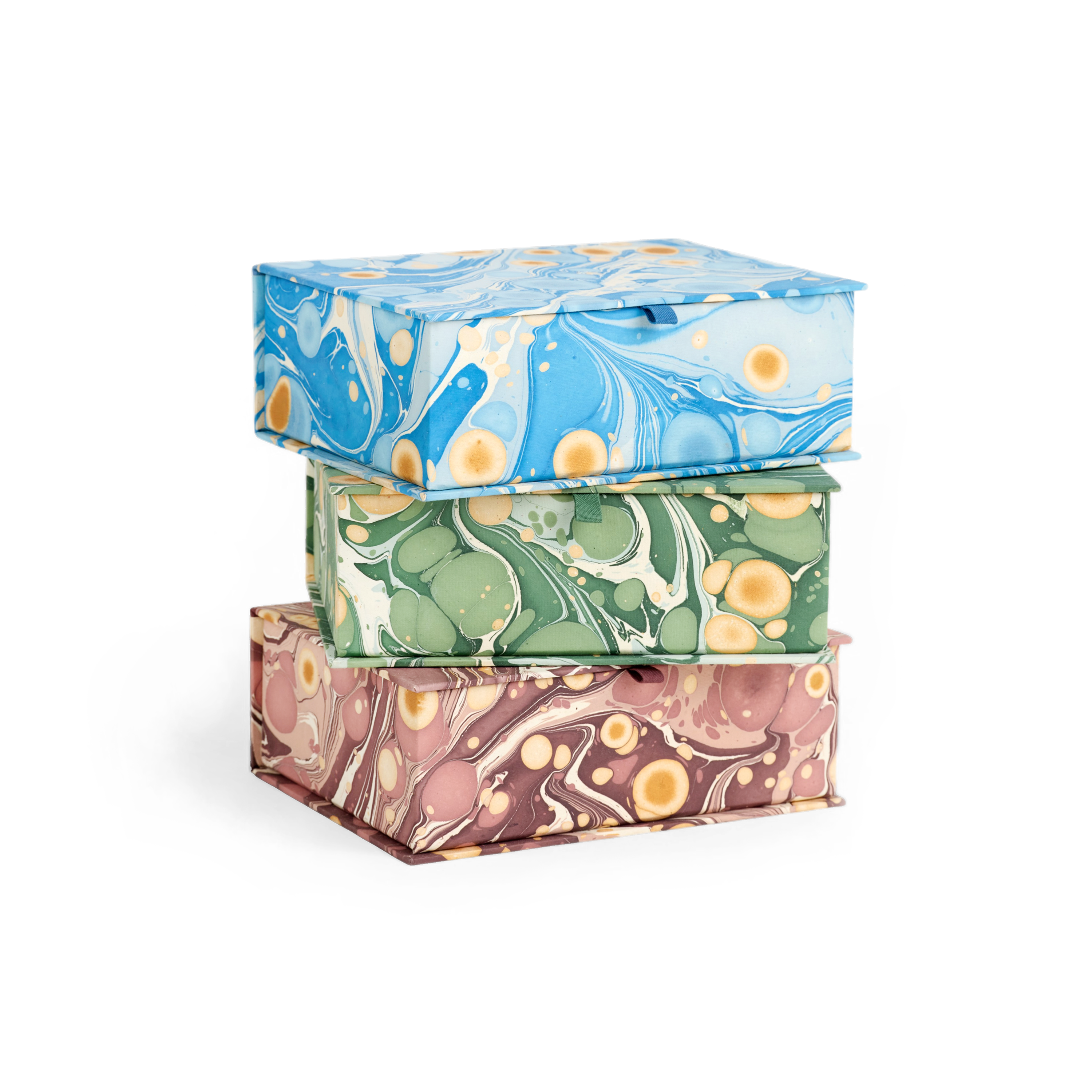 Azure Stone – Hand Marbled Keepsake Box  (9.5" x 7" x 3.5") | 100% Recycled Cotton Paper)