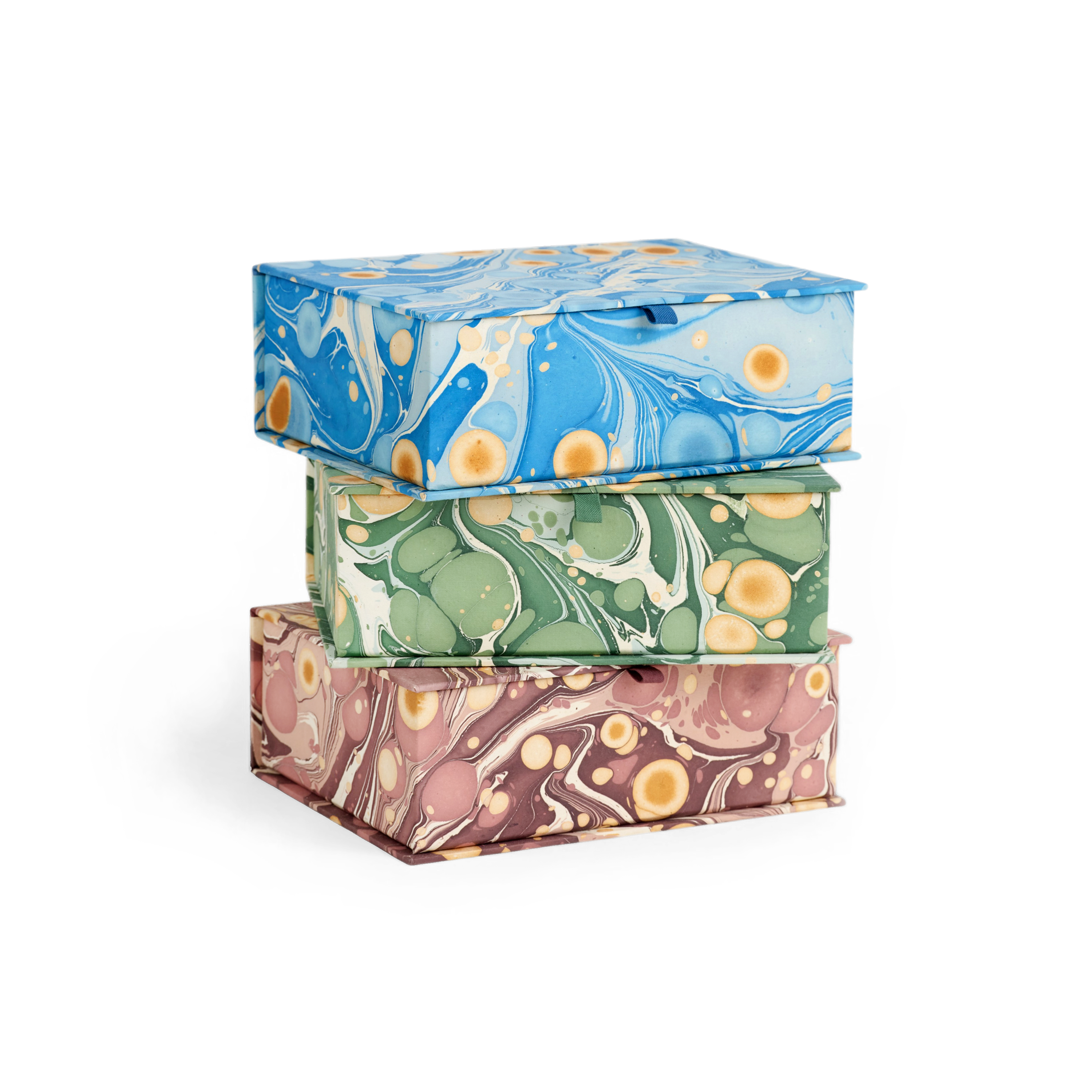 Azure Stone – Hand Marbled Keepsake Box  (9.5" x 7" x 3.5") | 100% Recycled Cotton Paper)