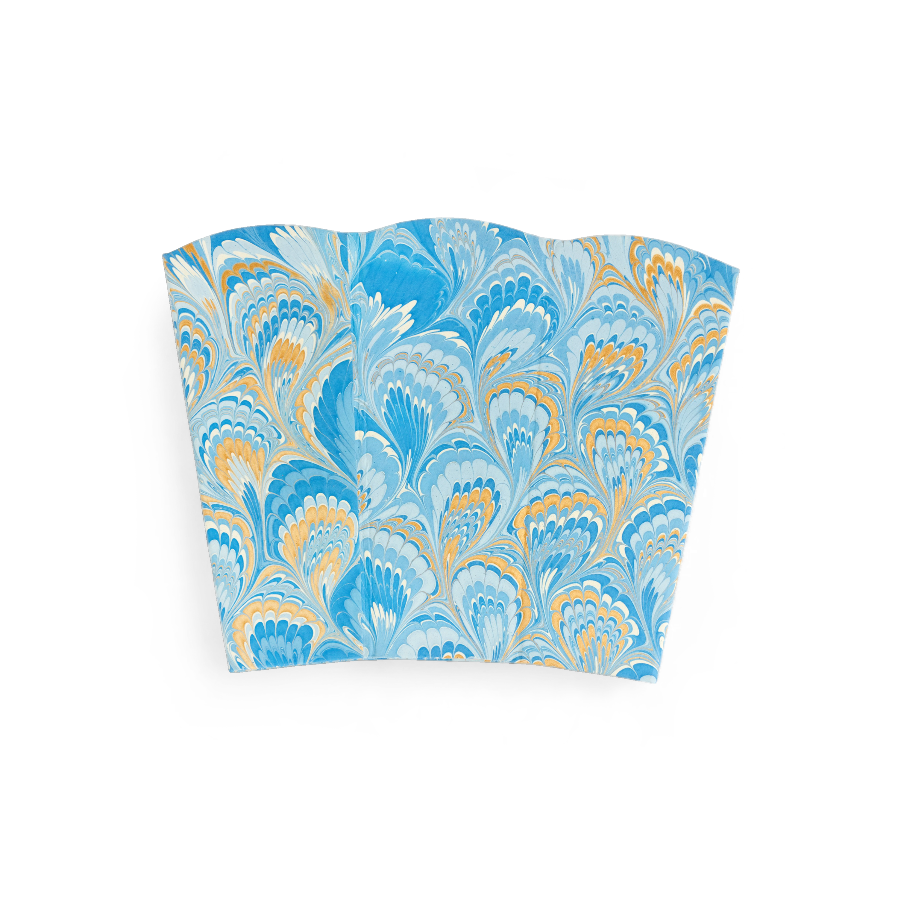 Azure Plume – Hand Marbled Scalloped Basket  (9.5" W x 9.5" D x 12" H )