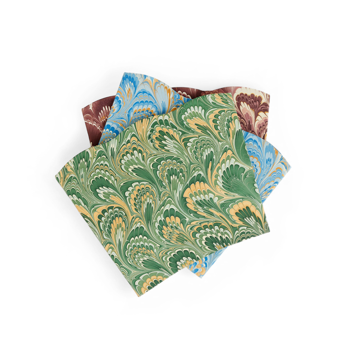Azure Plume – Hand Marbled Scalloped Basket  (9.5" W x 9.5" D x 12" H )
