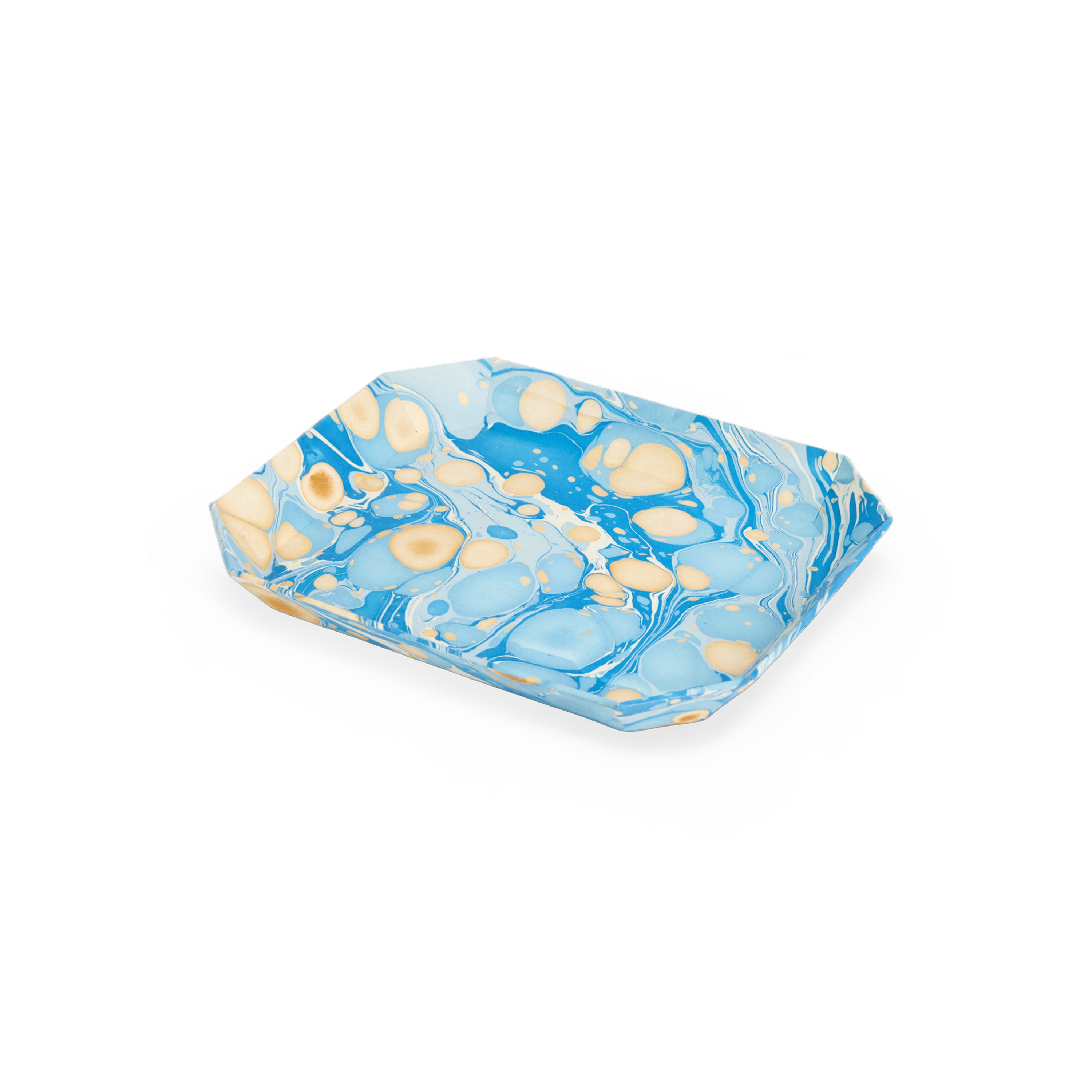 Azure Stone – Hand Marbled Octagon Tray Set (Set of 2)  (Large: 9" x 11" x 1.5")