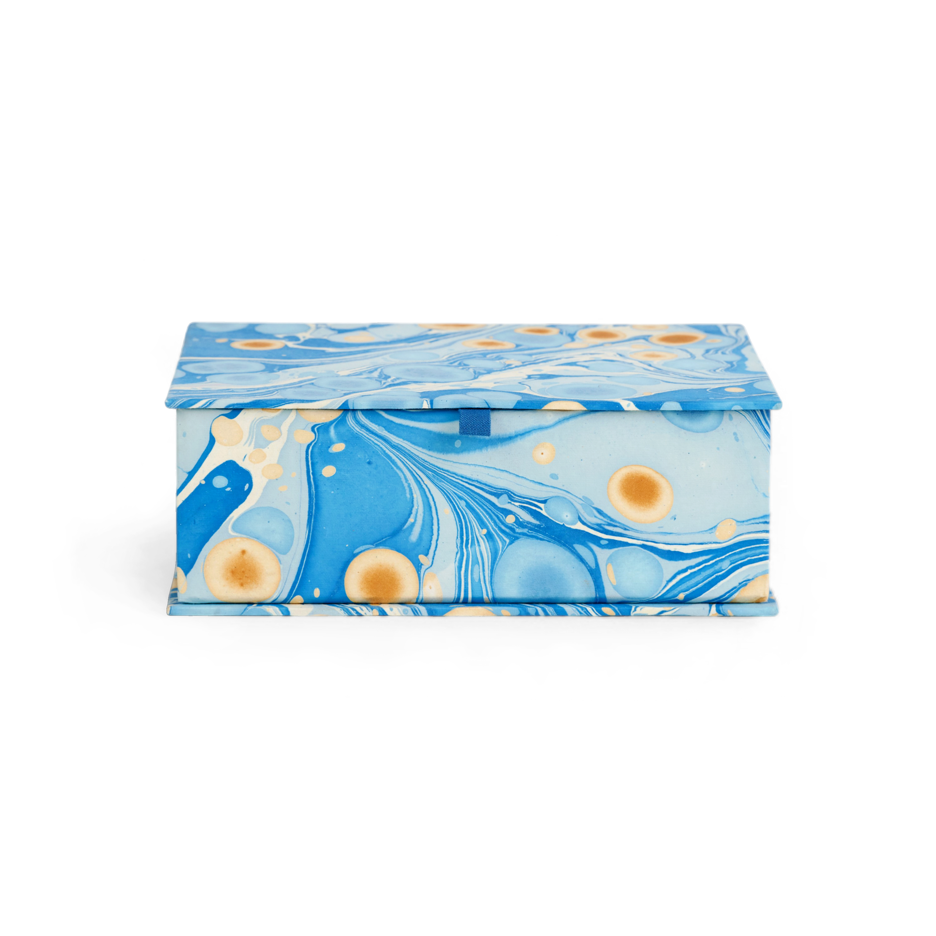 Azure Stone – Hand Marbled Keepsake Box  (9.5" x 7" x 3.5") | 100% Recycled Cotton Paper)