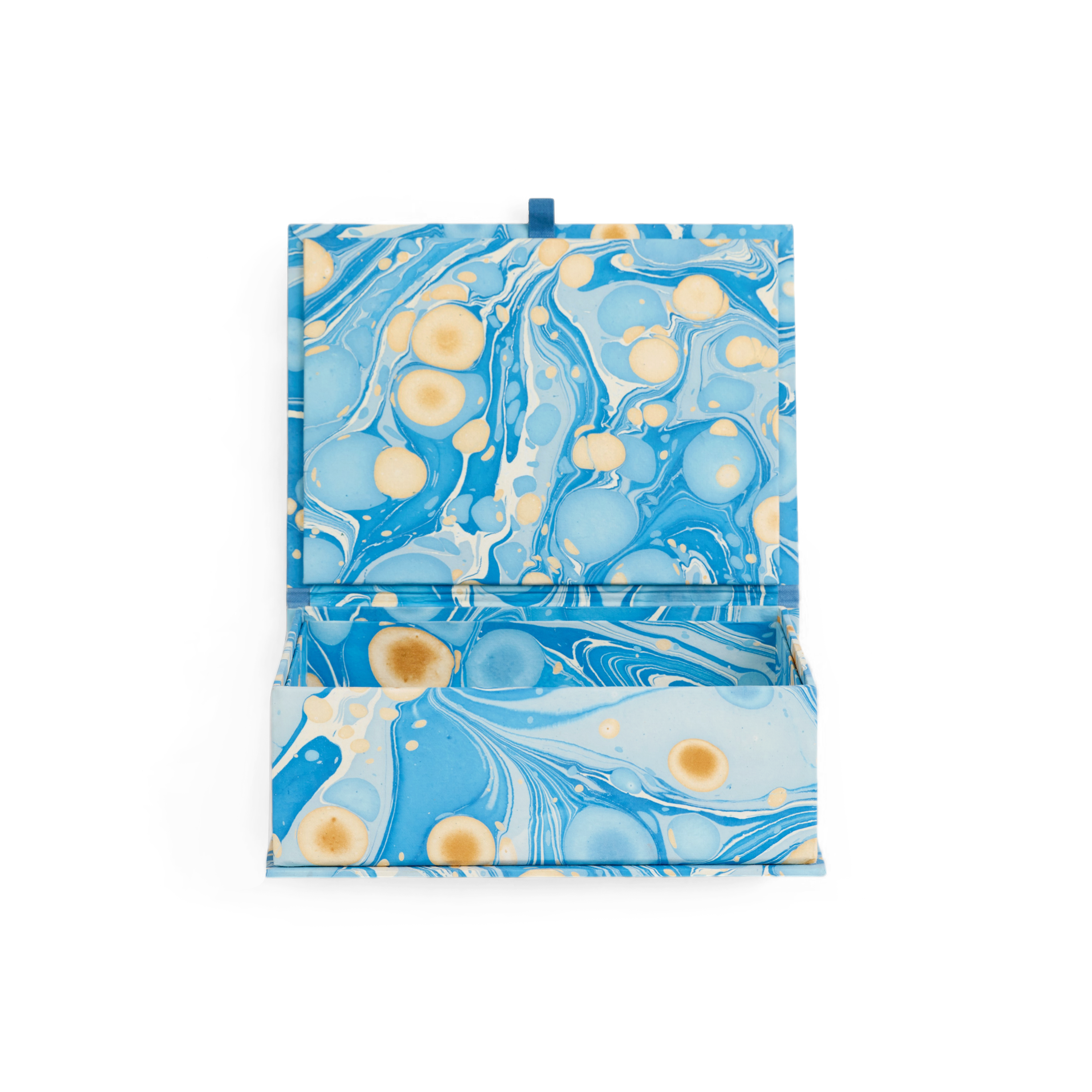 Azure Stone – Hand Marbled Keepsake Box  (9.5" x 7" x 3.5") | 100% Recycled Cotton Paper)
