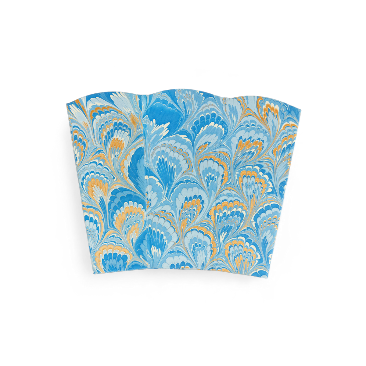 Azure Plume – Hand Marbled Scalloped Basket  (9.5" W x 9.5" D x 12" H )
