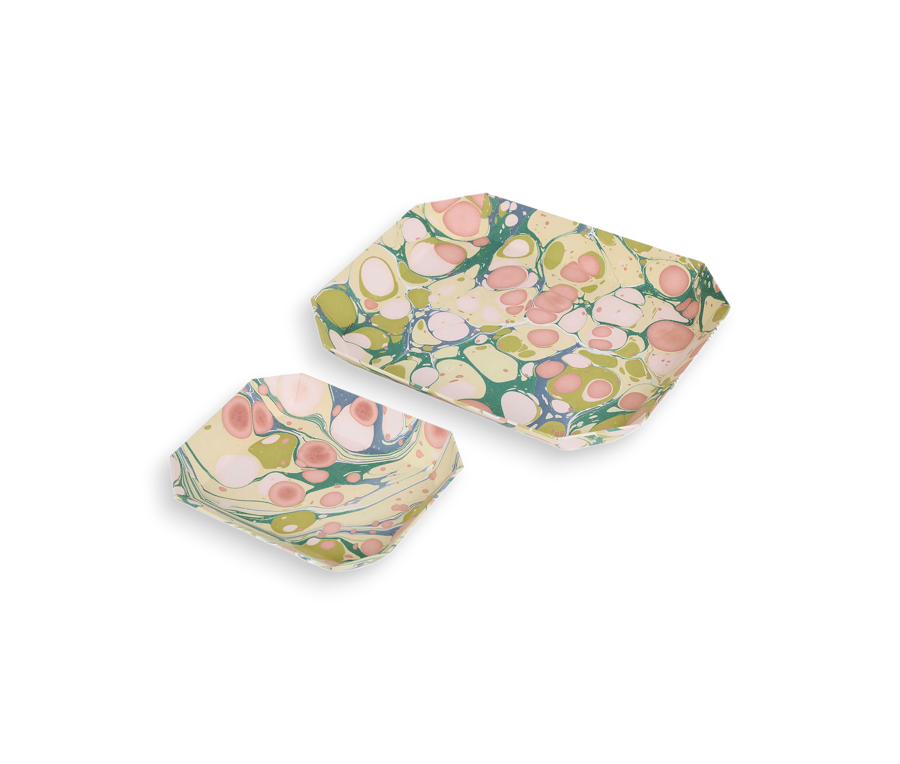 Meadow Stone – Hand Marbled Octagon Tray Set (Set of 2) (Large: 9" x 11" x 1.5")
