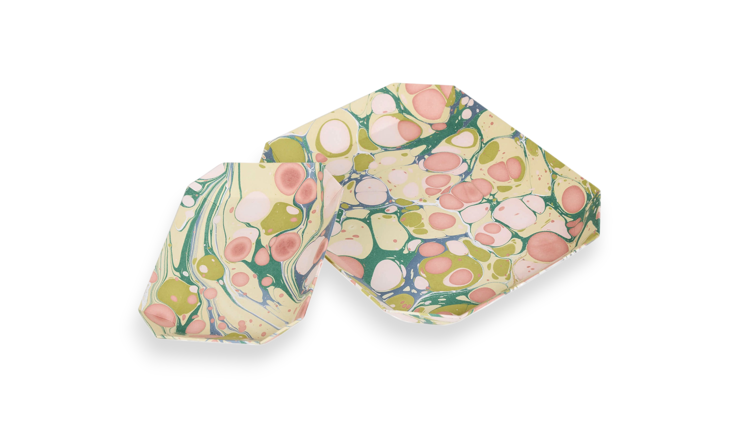 Meadow Stone – Hand Marbled Octagon Tray Set (Set of 2) (Large: 9" x 11" x 1.5")