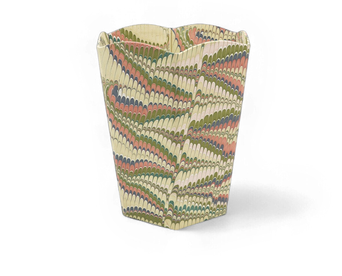 Meadow Wave – Hand Marbled Scalloped Basket (9.5" W x 9.5" D x 12.5" H)