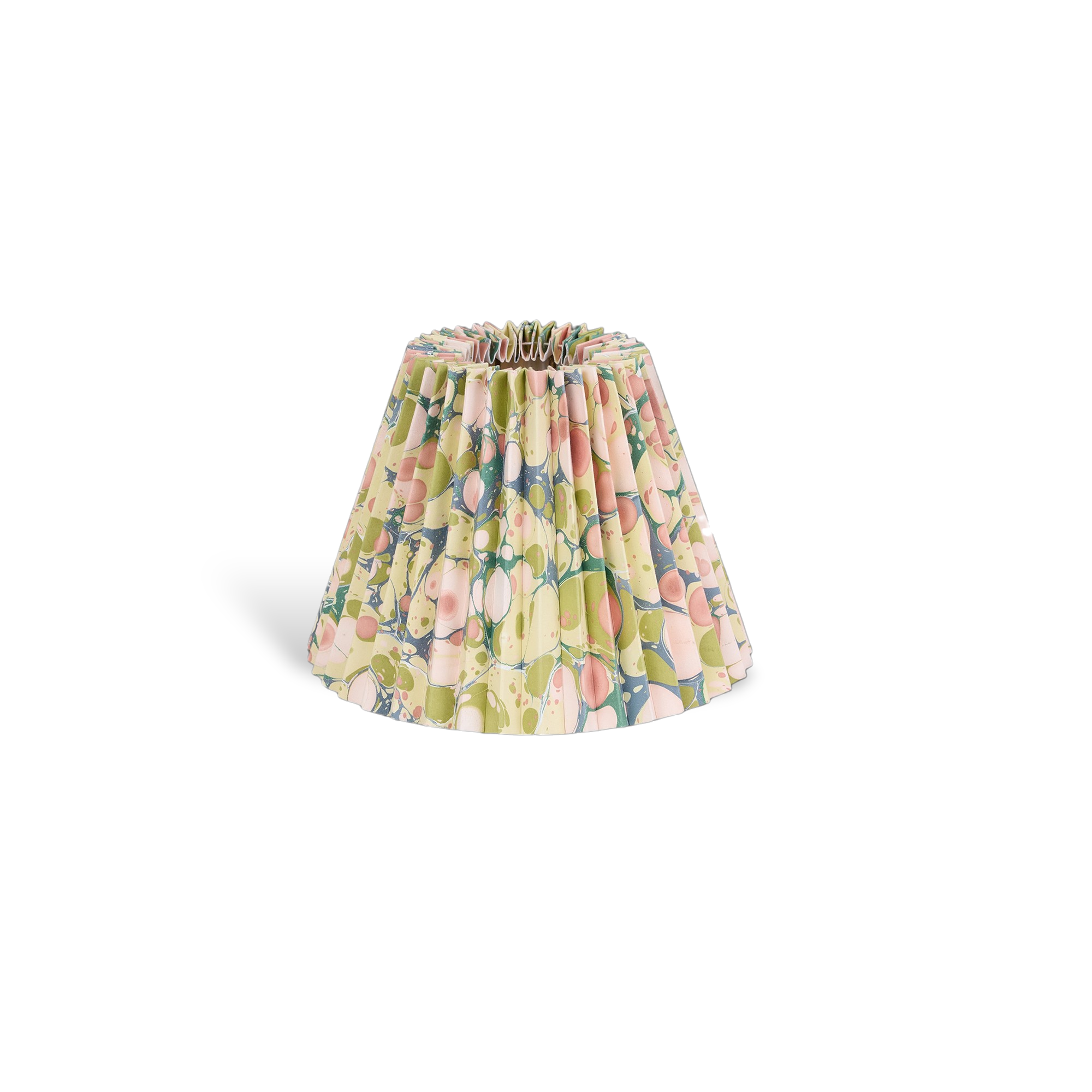 Moss Stone – Hand Marbled Pleated Lampshade (8” H x 10” W x 5.5” Ø | 100% Recycled Cotton Paper)