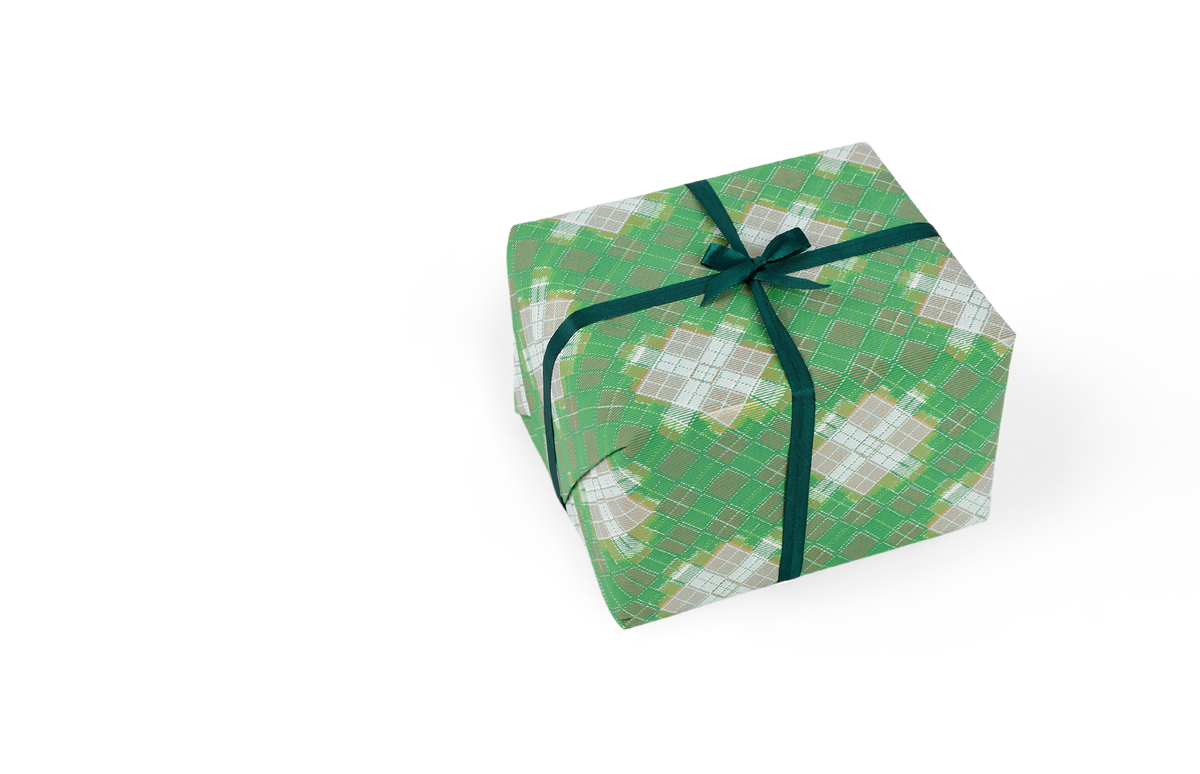 Celadon Green Plaid – Hand Printed Wrapping Paper Sheet ( 21" x 29" | 100% Recycled Cotton Paper)