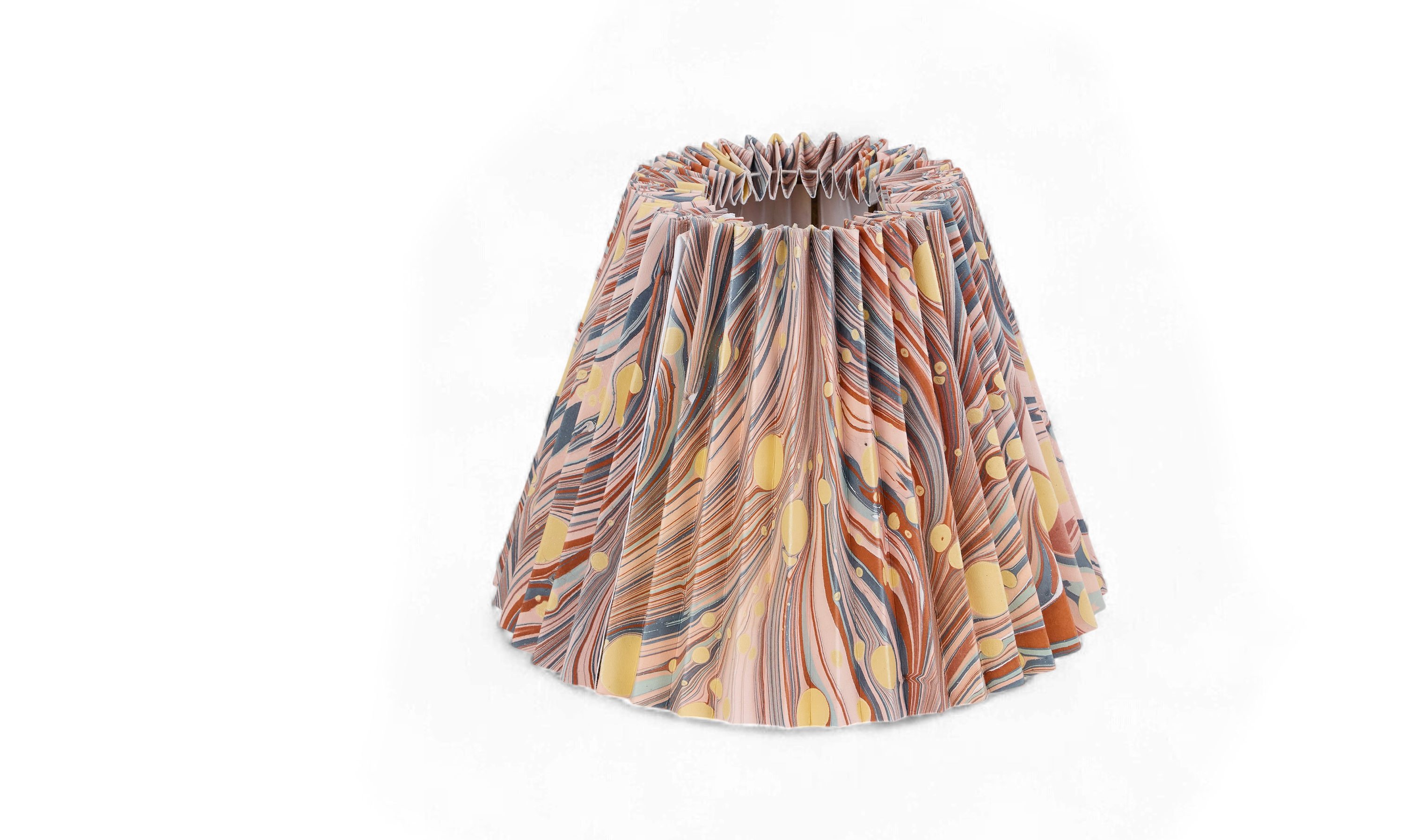 Sunset Swirl – Hand Marbled Pleated Lampshade (8” H x 10” W x 5.5” Ø )