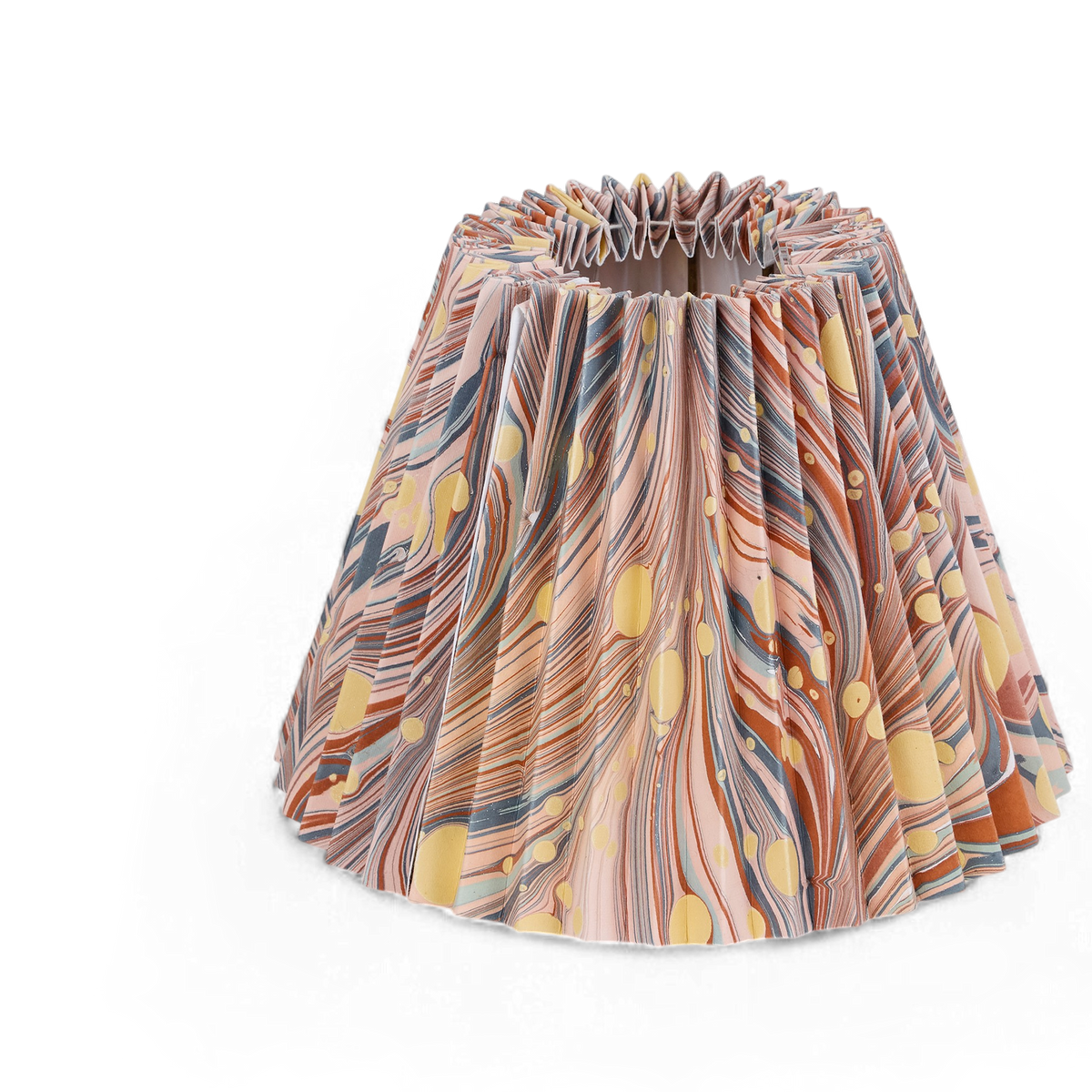 Sunset Swirl – Hand Marbled Pleated Lampshade (8” H x 10” W x 5.5” Ø )