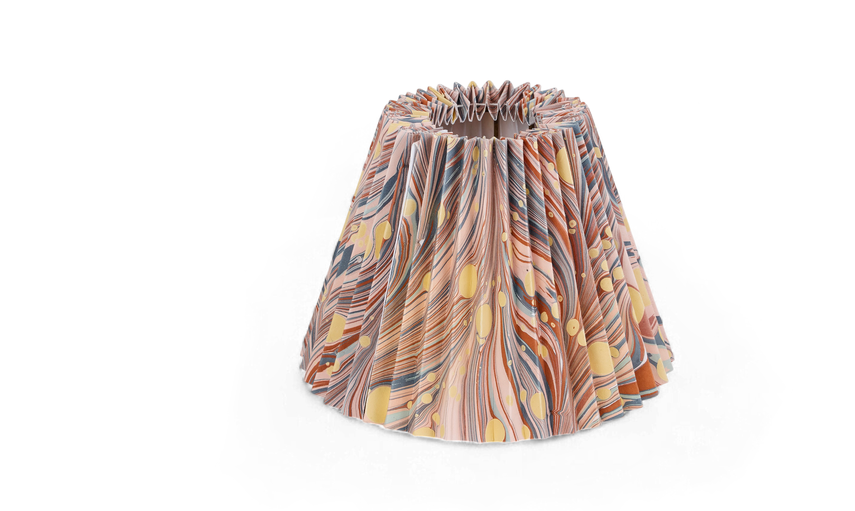 Sunset Swirl – Hand Marbled Pleated Lampshade (8” H x 10” W x 5.5” Ø )