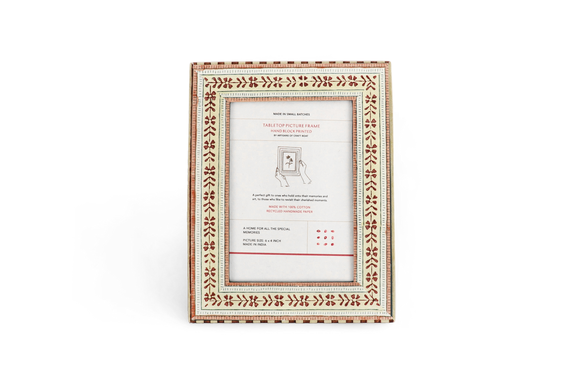 Ruby Trail – Hand Block Printed Tabletop Picture Frame (7.25" x 5.75", fits 6" x 4" photo)