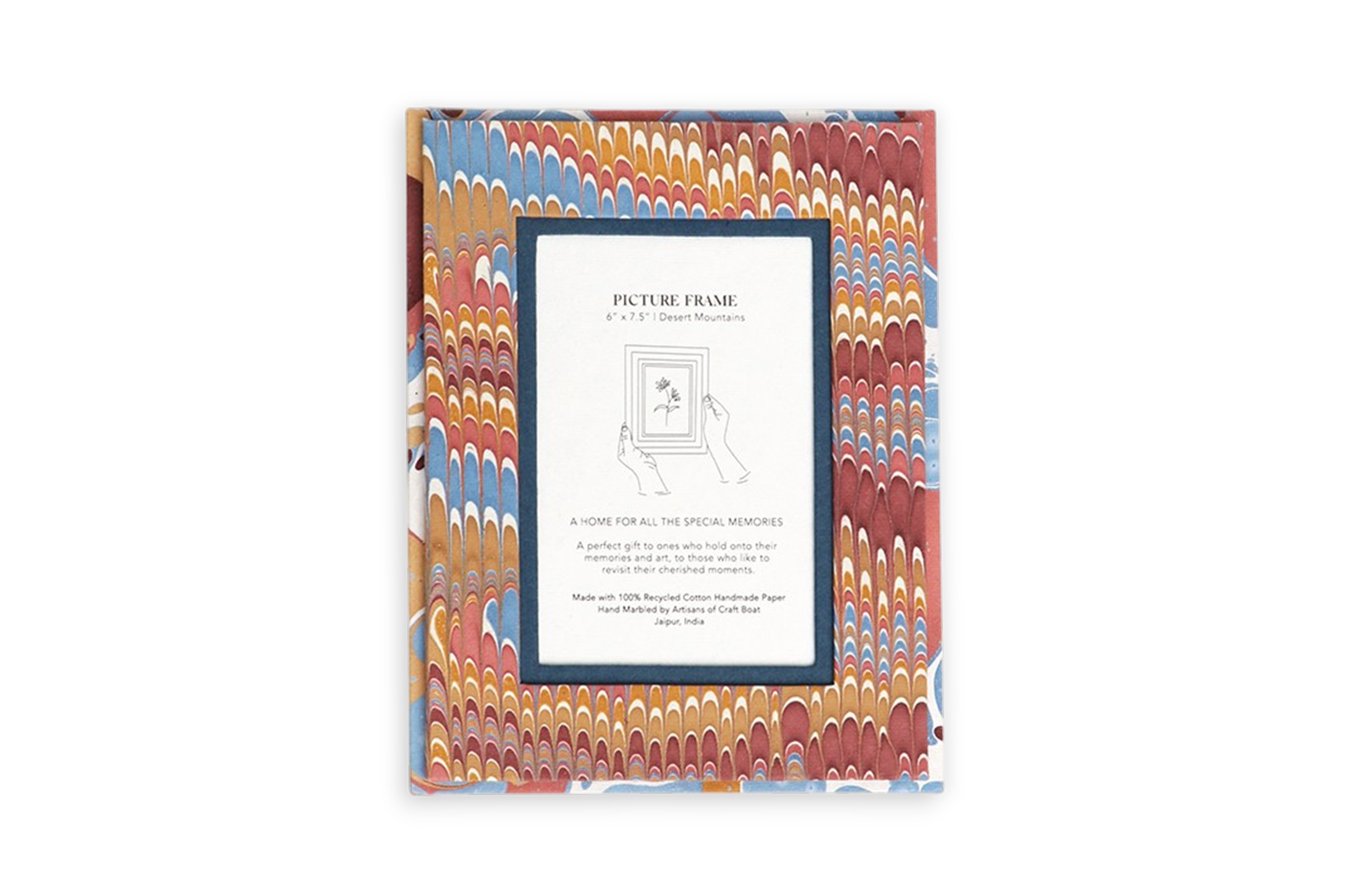 Ochre Marble – Hand Marbled Tabletop Picture Frame in Indigo Sand (7.25" x 5.75", fits 6" x 4" photo)