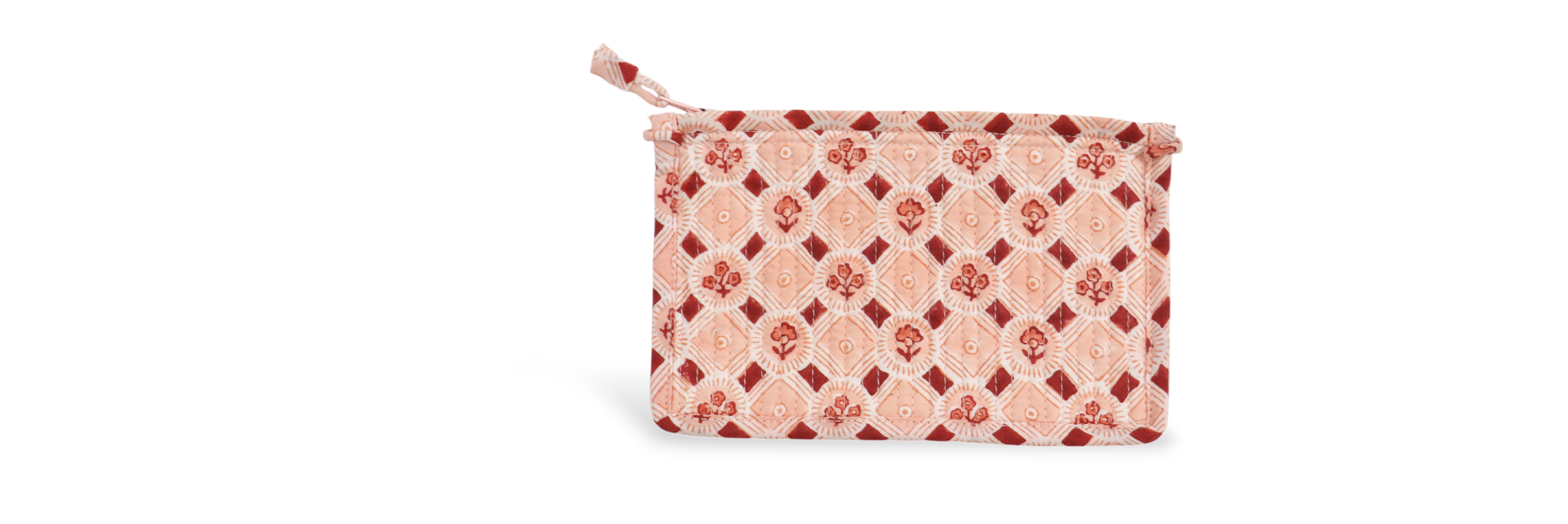 Noor Blush – Hand Block Printed Quilted Small Purse (6.5” W x 4.5” H | 100% Cotton)