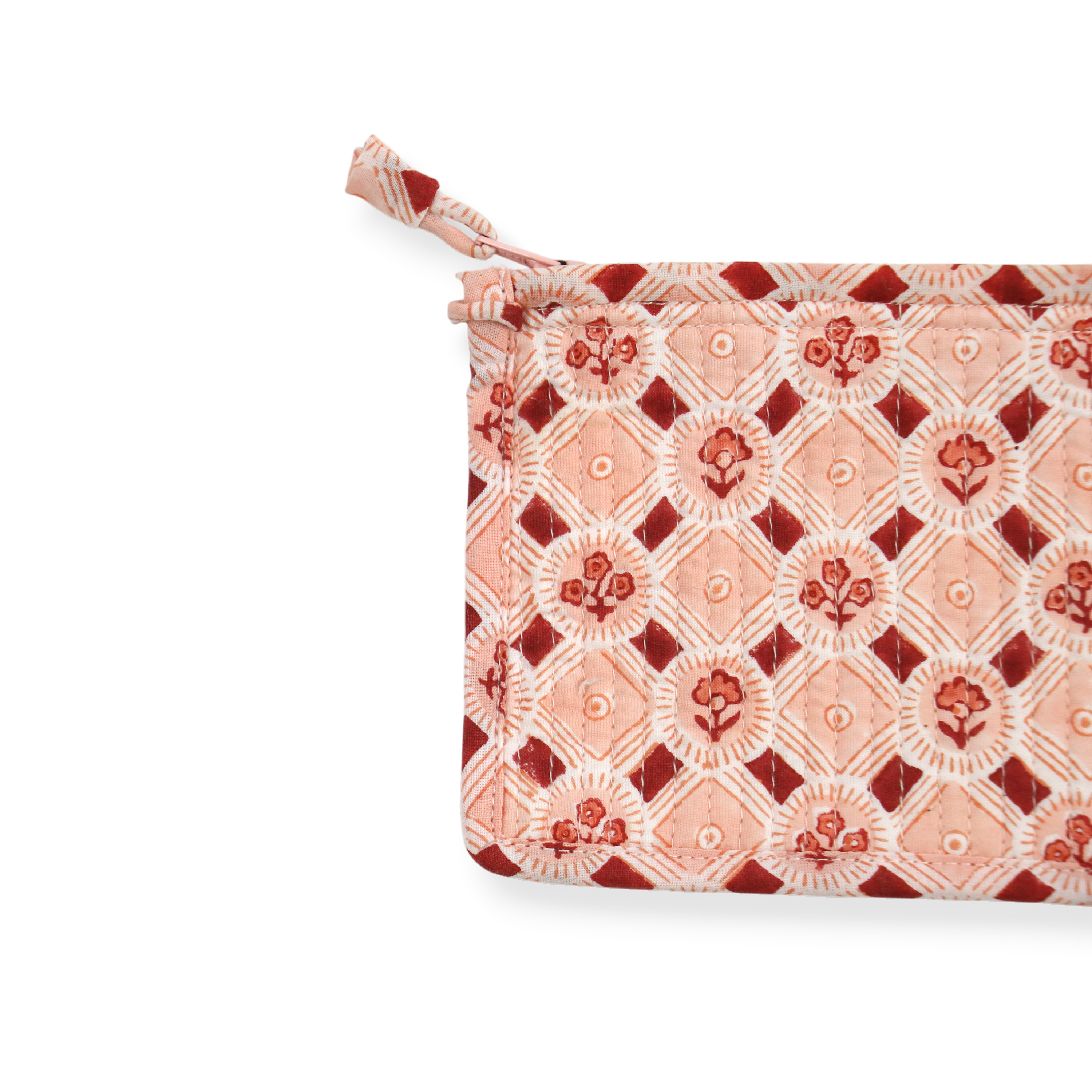 Noor Blush – Hand Block Printed Quilted Small Purse (6.5” W x 4.5” H | 100% Cotton)