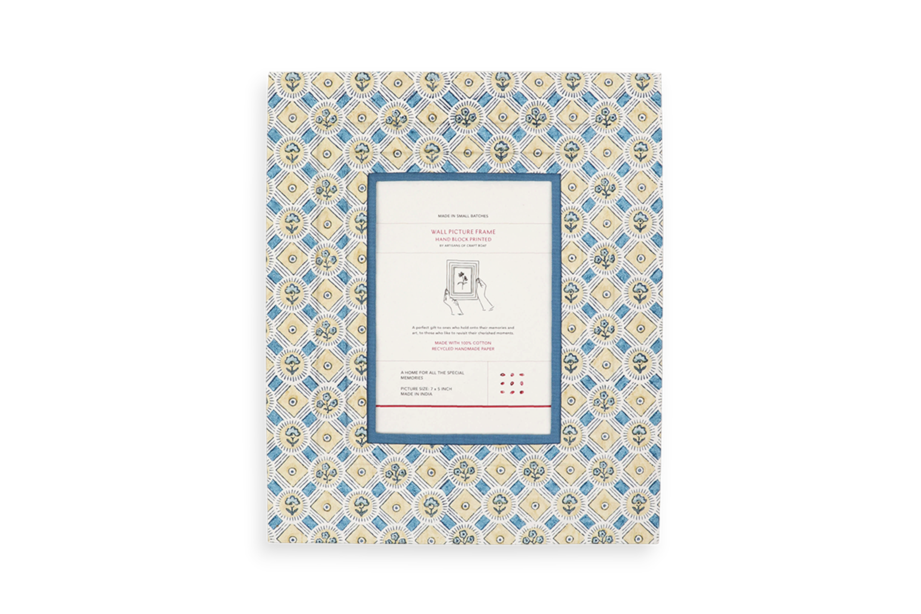 Noor Indigo – Hand Block Printed Wall Picture Frame (12" x 10", fits 7" x 5" photo)