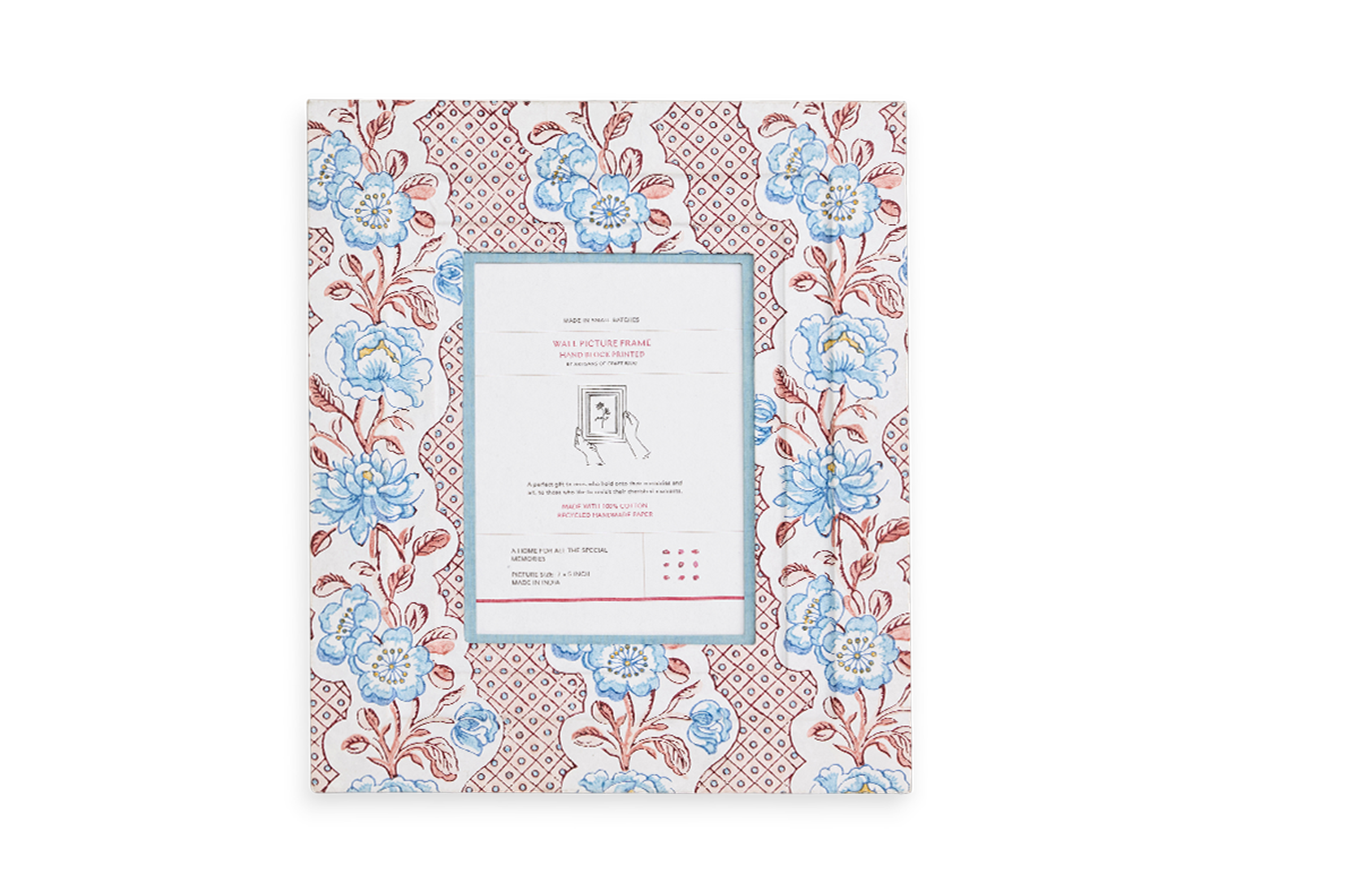 Coral Bloom – Hand Block Printed Wall Picture Frame (12" x 10", fits 7" x 5" photo)
