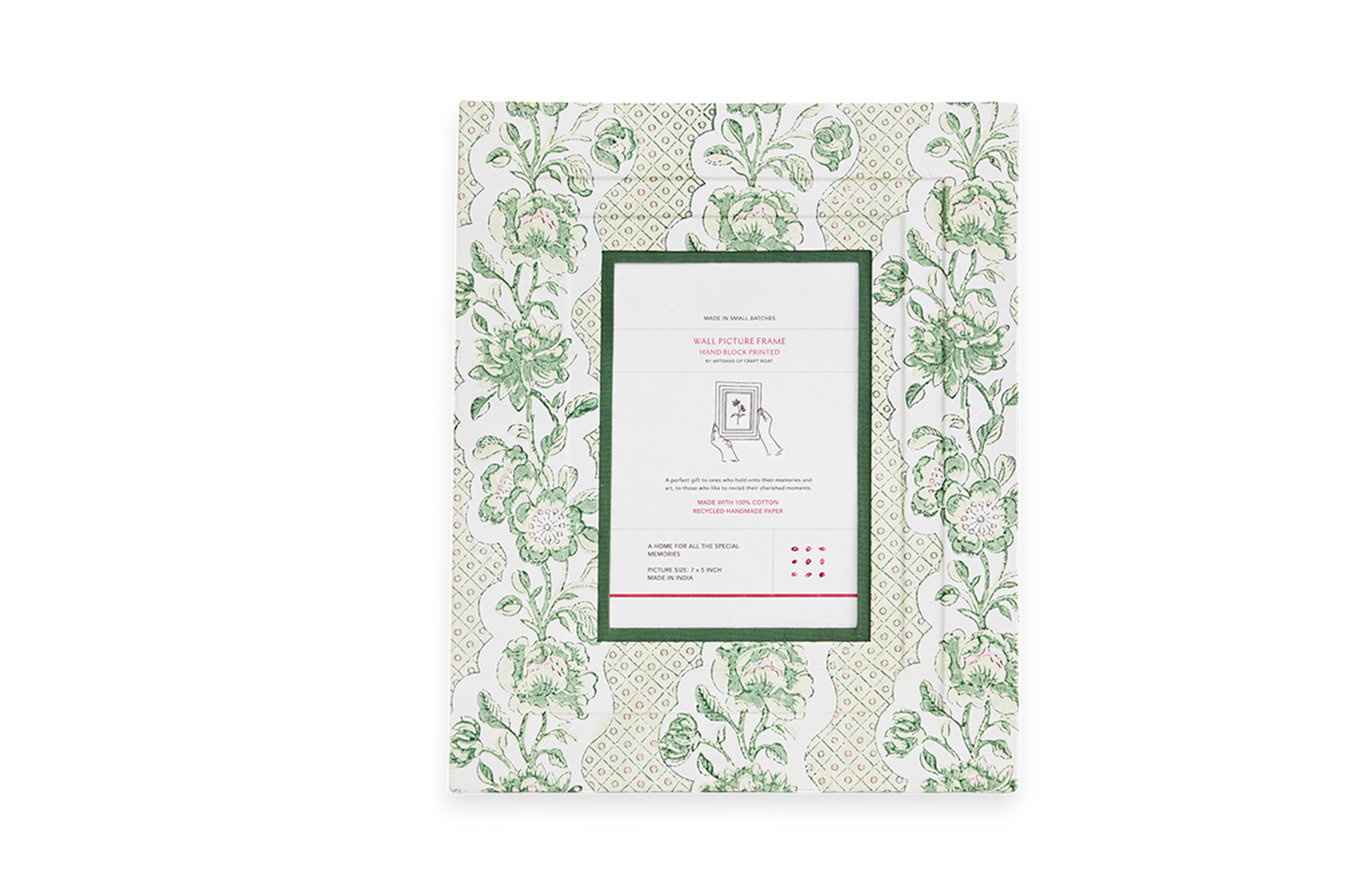 Verdant Bloom – Hand Block Printed Wall Picture Frame (12" x 10", fits 7" x 5" photo)