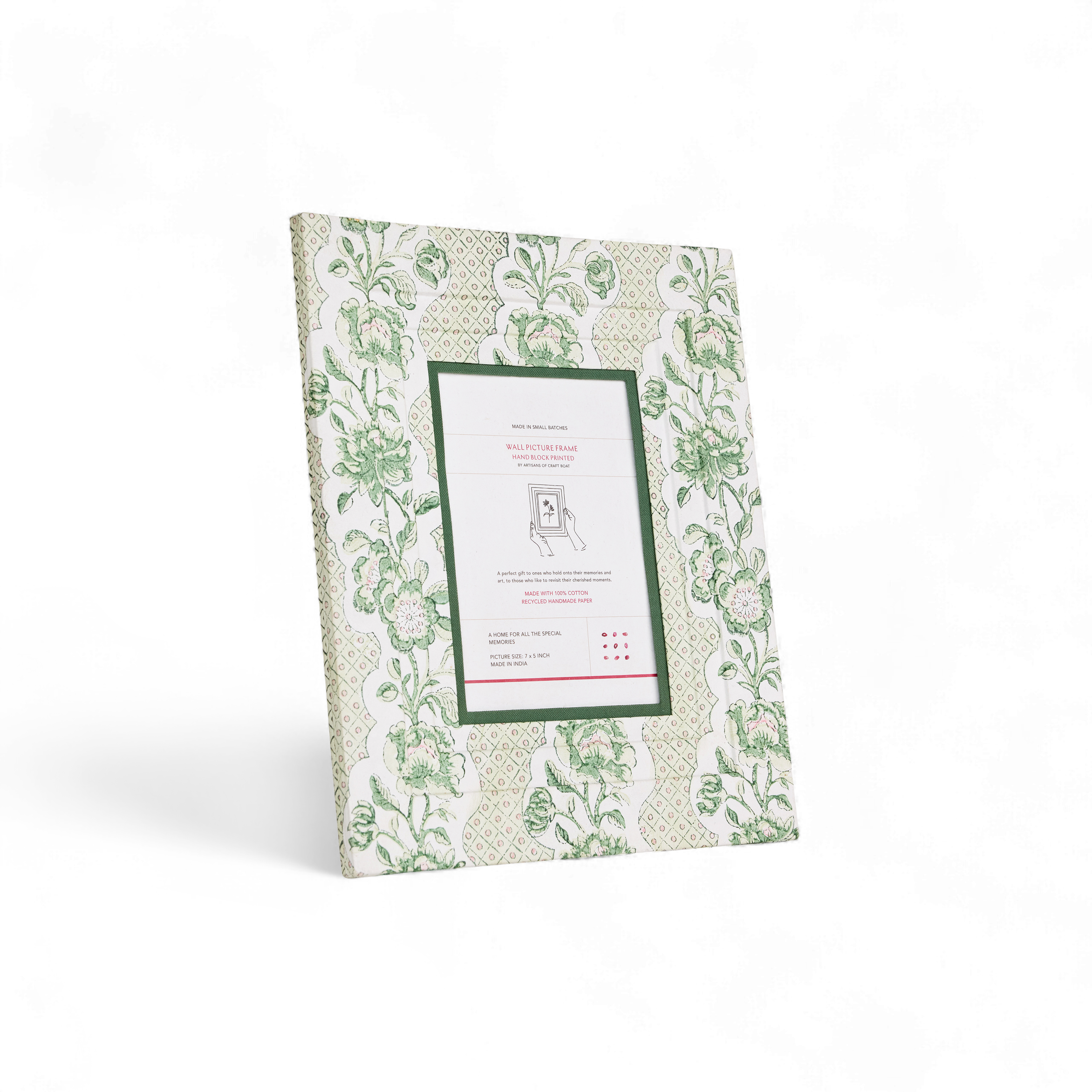 Verdant Bloom – Hand Block Printed Wall Picture Frame (12" x 10", fits 7" x 5" photo)