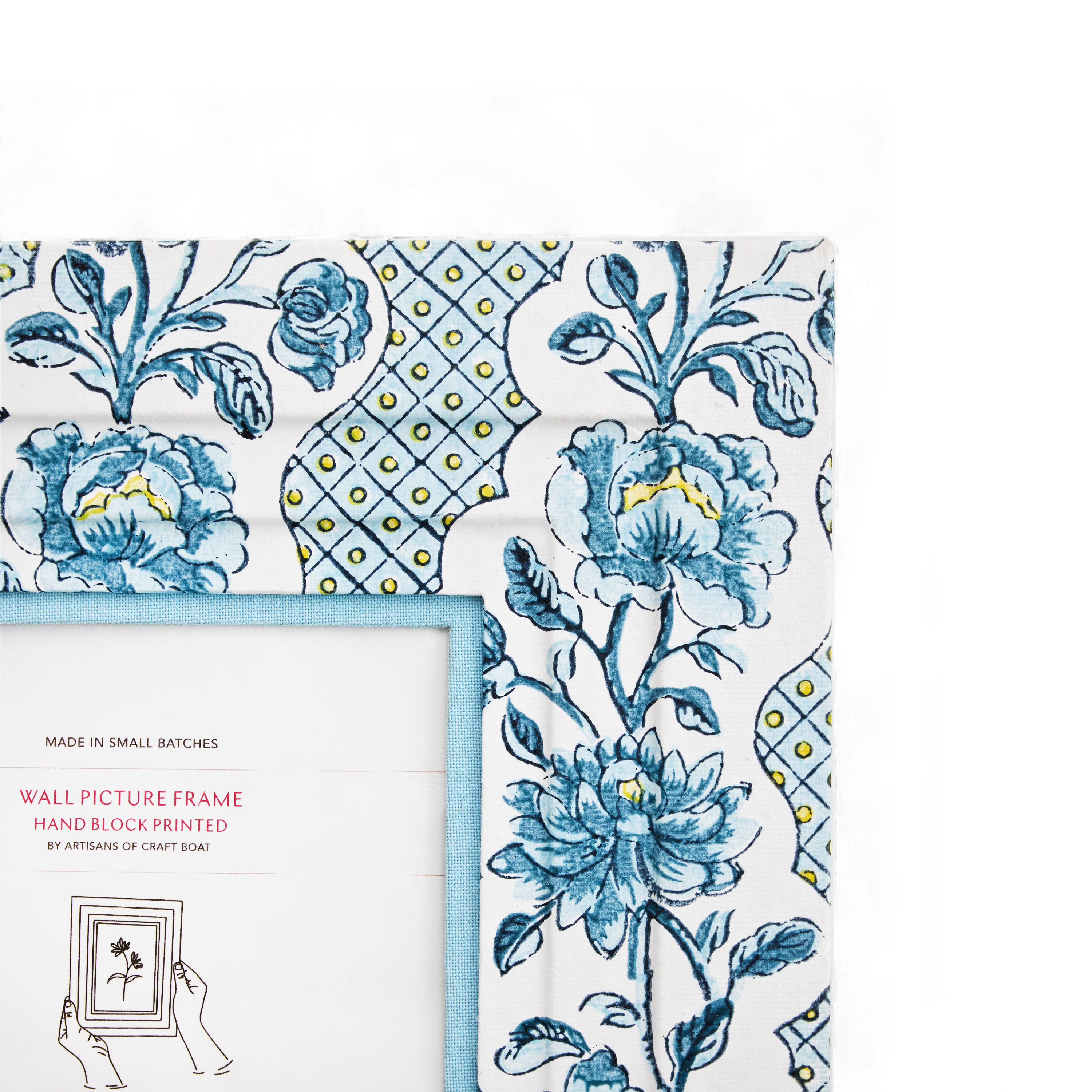 Azure Bloom – Hand Block Printed Wall Picture Frame (12" x 10", fits 7" x 5" photo)