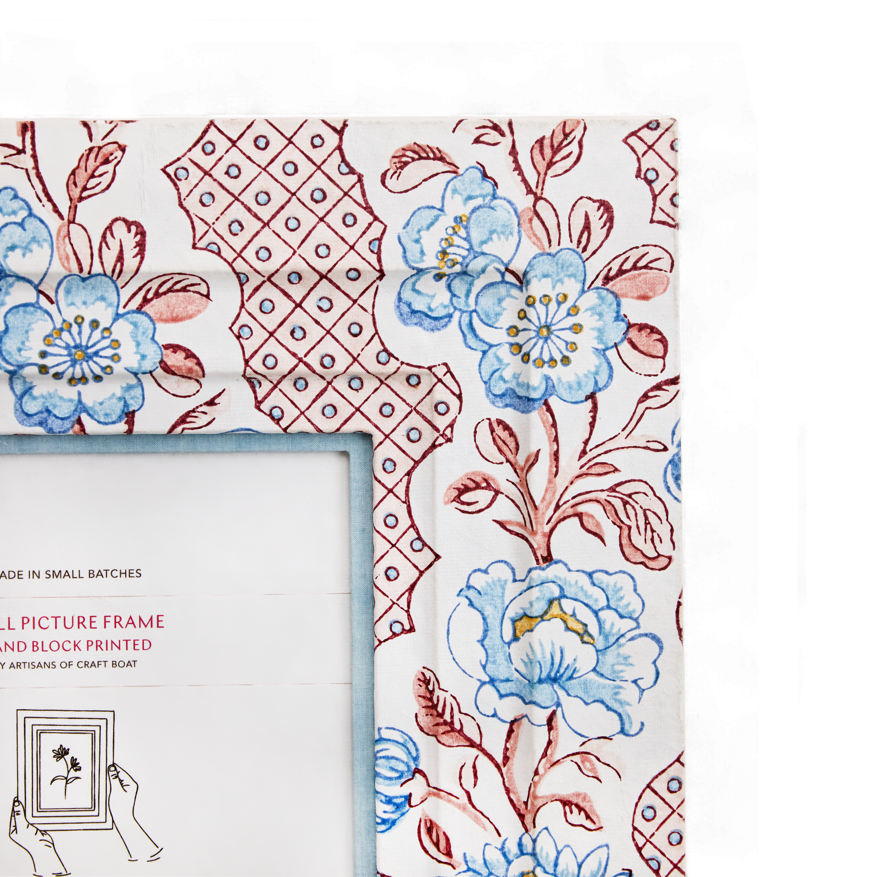 Coral Bloom – Hand Block Printed Wall Picture Frame (12" x 10", fits 7" x 5" photo)