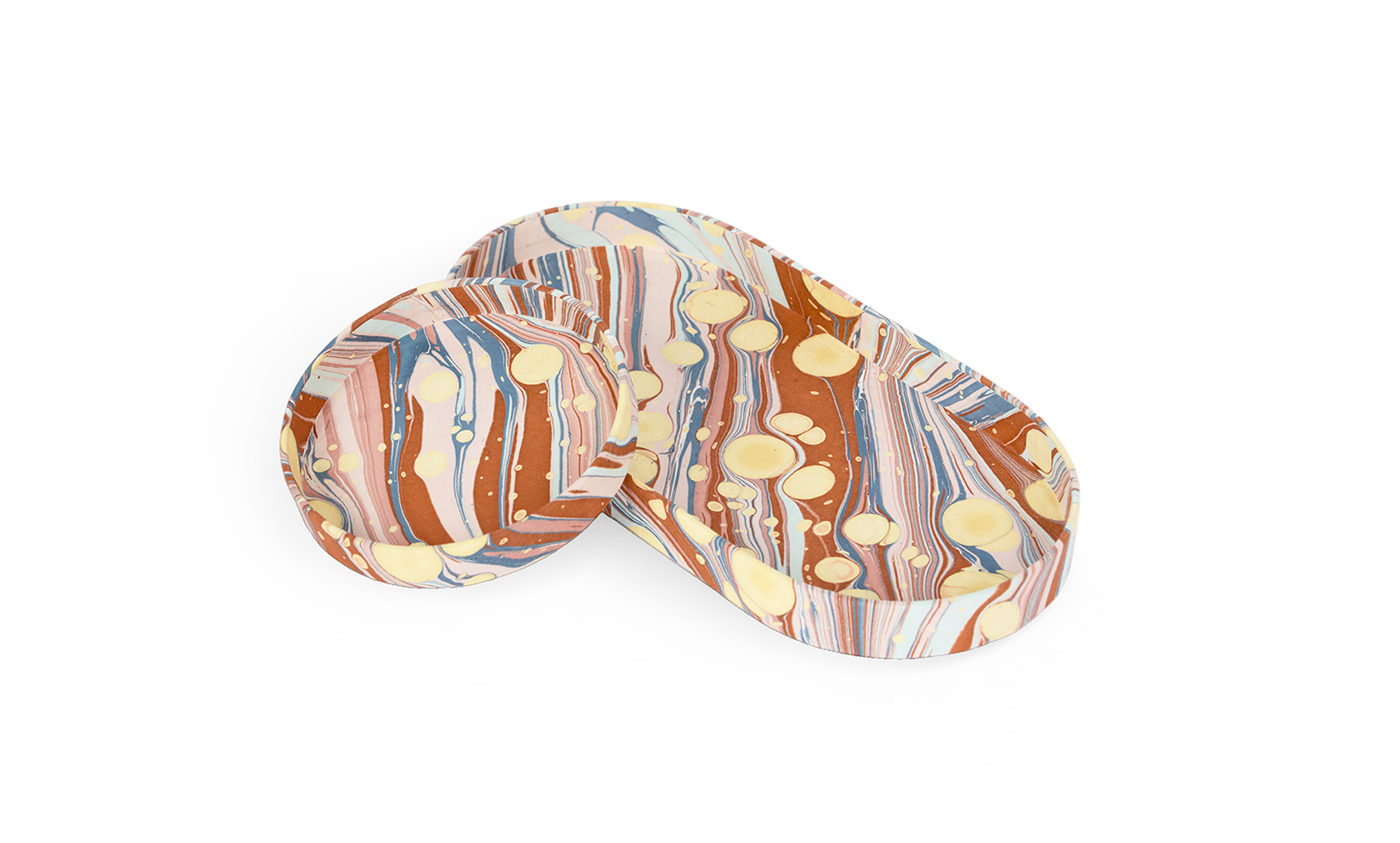 Sunset Swirl – Hand Marbled Tray Set (Set of 2) (Large: 4.5" x 9" x 1") (Small: 4" x 4" x 0.6")