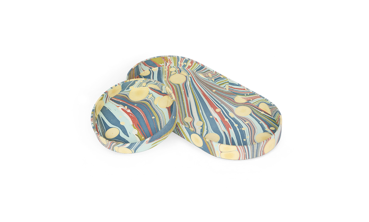 Ocean Swirl – Hand Marbled Tray Set (Set of 2) (Large: 4.5" x 9" x 1") (Small: 4" X 4" X 0.6")