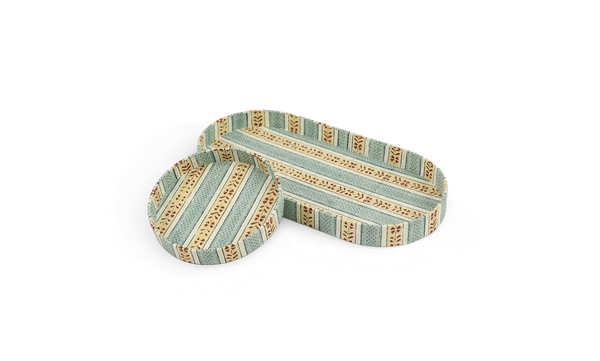 Sage Vine – Hand Block Printed Dual Tray Set (Set of 2) (Large: 4.5