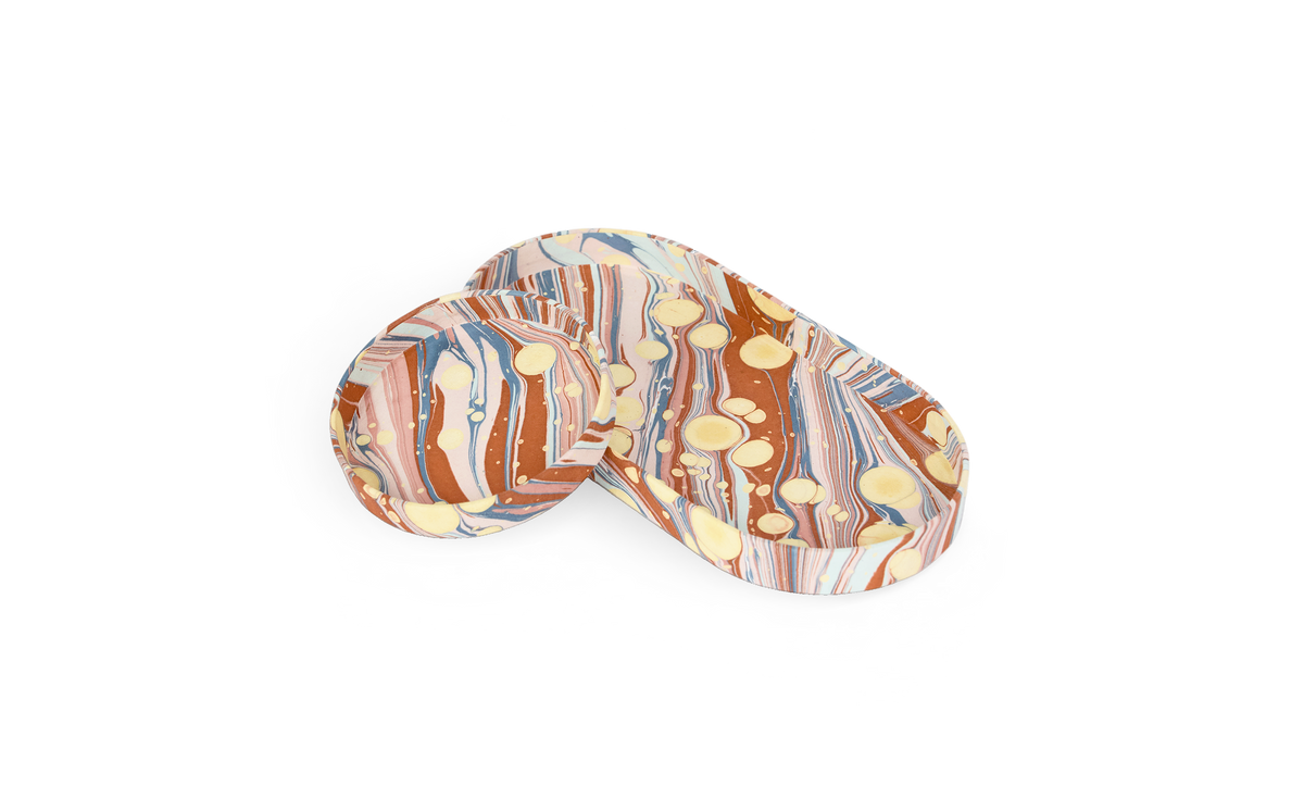 Sunset Swirl – Hand Marbled Tray Set (Set of 2) (Large: 4.5" x 9" x 1") (Small: 4" x 4" x 0.6")