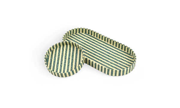 Forest Stripe – Hand Block Printed Dual Tray Set (Set of 2) (Large: 4.5