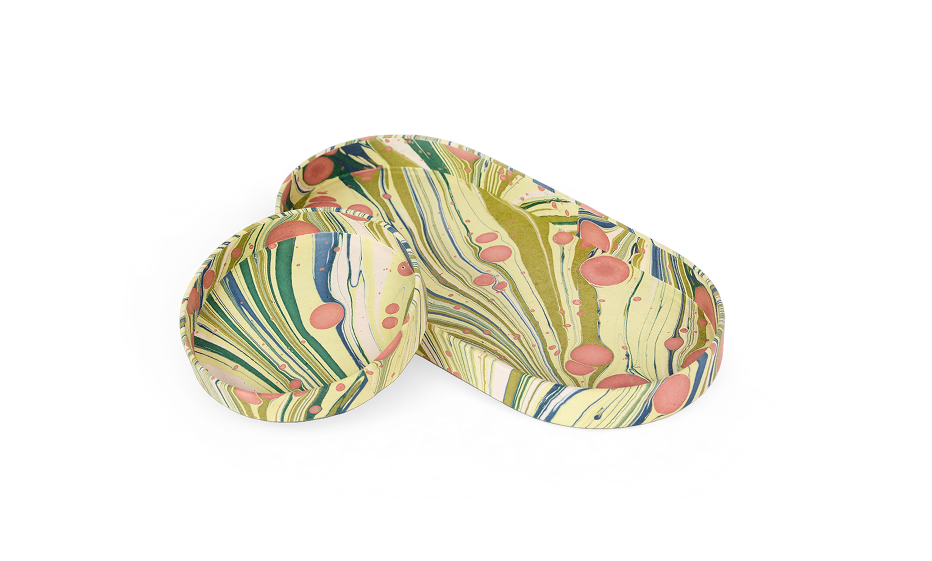 Meadow Swirl – Hand Marbled Tray Set (Set of 2) (Large: 4.5" x 9" x 1") (Small: 4" x 4" x 0.6")