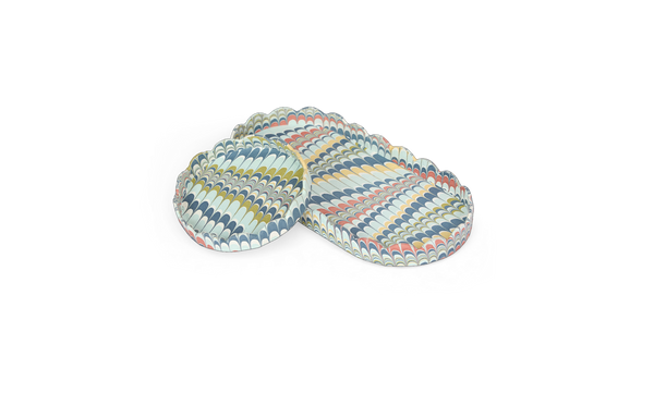 Ocean Wave – Hand Marbled Scalloped Tray Set (Set of 2) (Large: 4.5