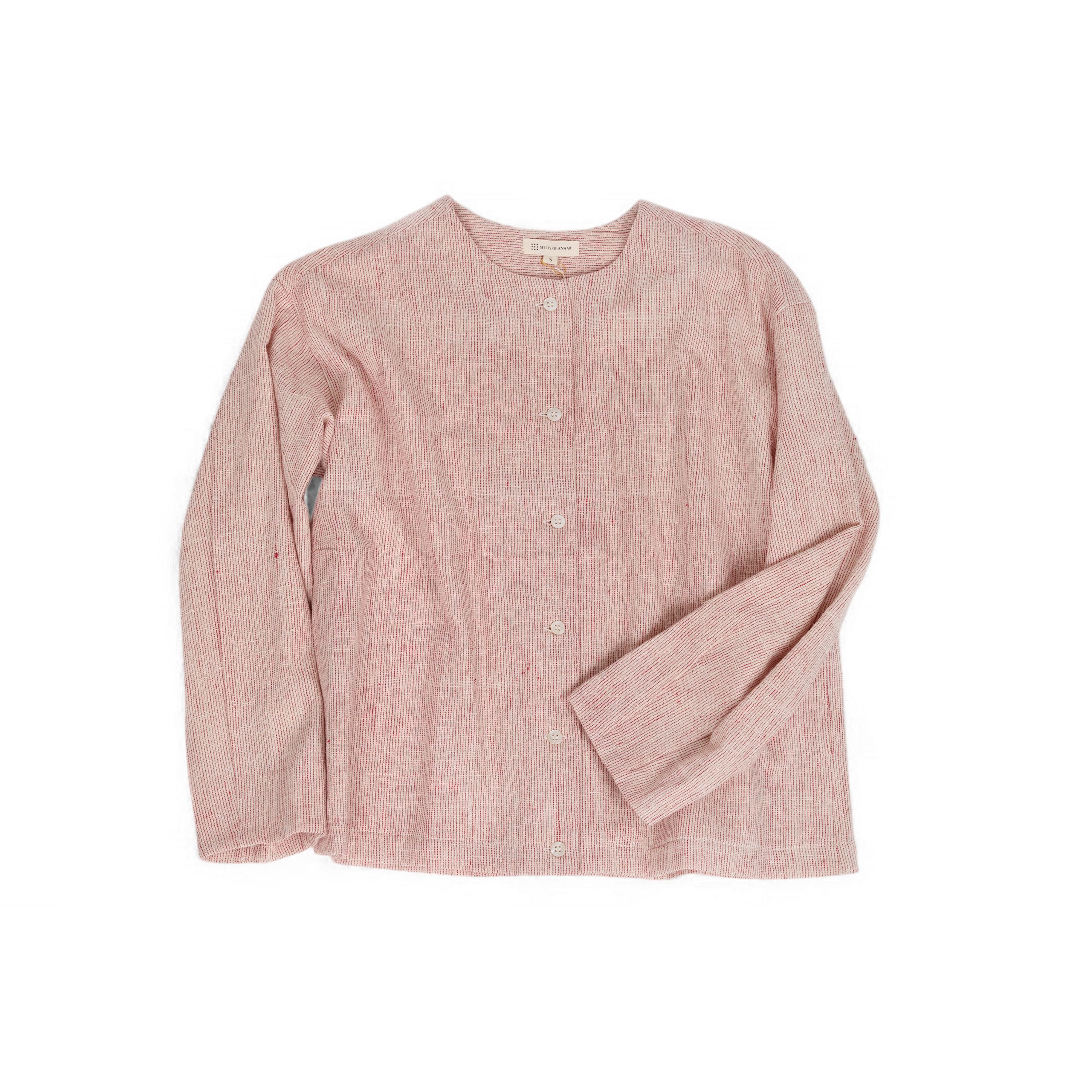 Inaya Jacket – Handwoven Cotton Jacket in Coral Pinstripes (Sizes S - L)