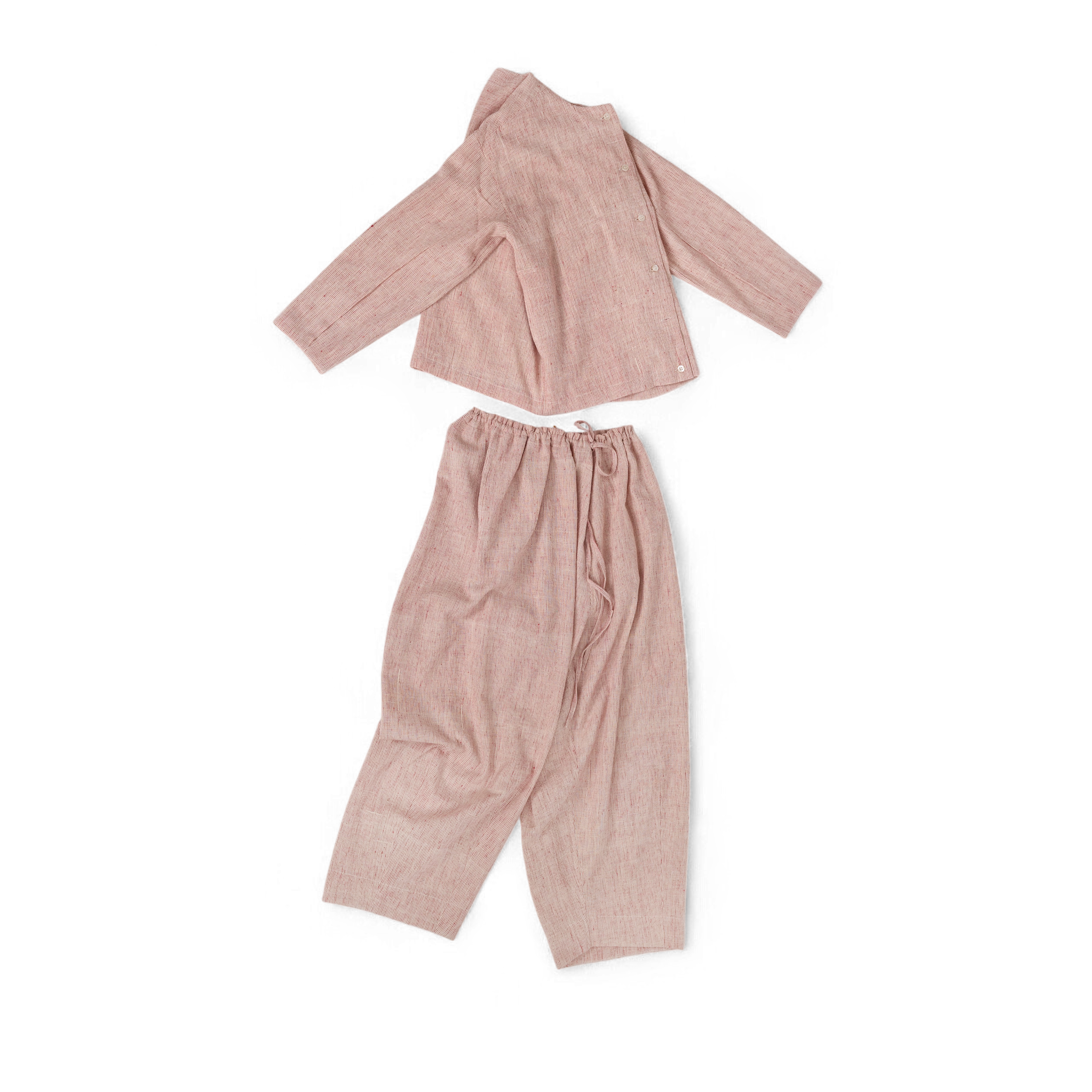 Inaya Jacket – Handwoven Cotton Jacket in Coral Pinstripes (Sizes S - L)