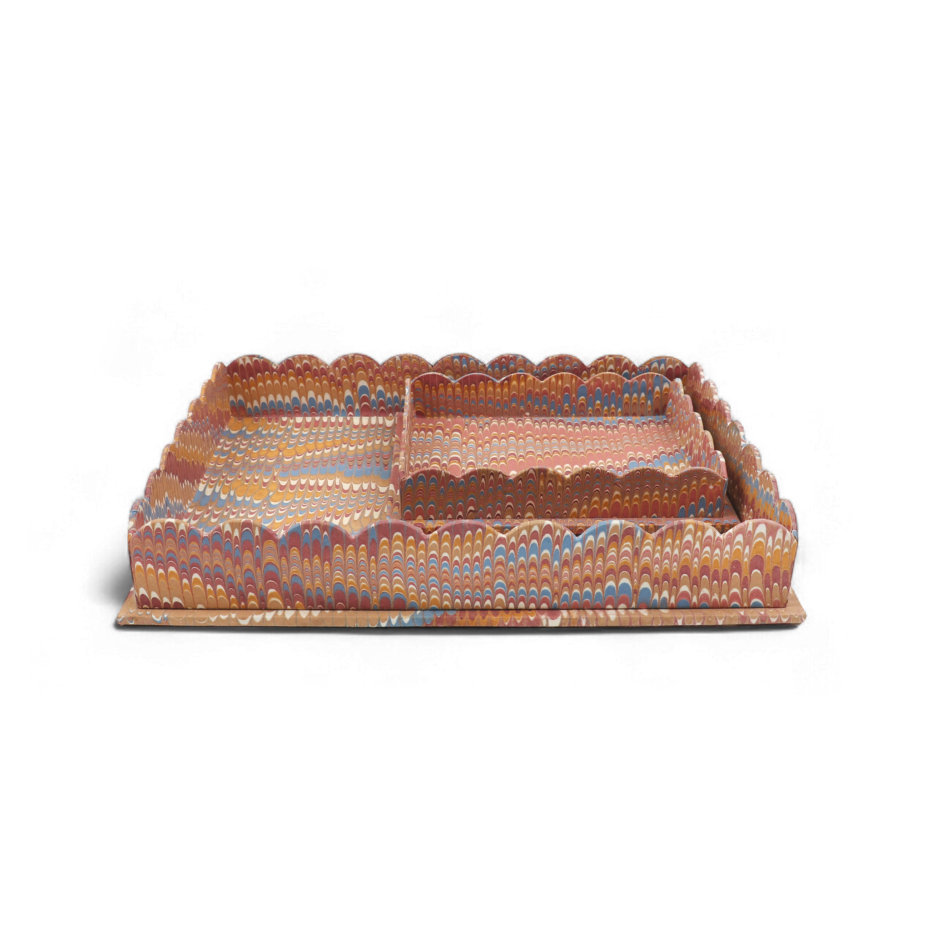 Desert Wave – Hand Marbled Scalloped Tray in Earth Tones (12" x 9.5" x 1.5")