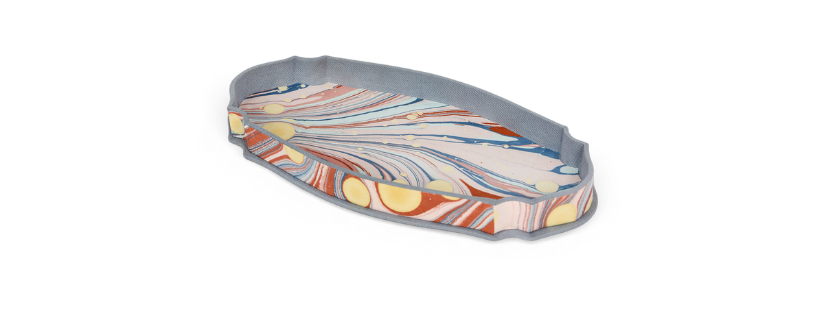 Sunset Swirl – Hand Marbled Crest Tray  (9.25" x 4.75" x 1")