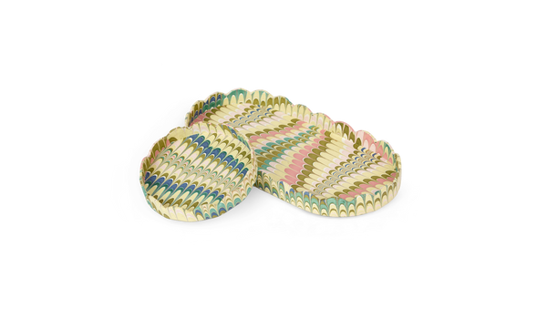Meadow Wave – Hand Marbled Scalloped Tray Set (Set of 2) (Large: 4.5